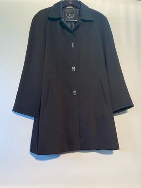 Utex Black Single-Breasted A-Line Trench Coat